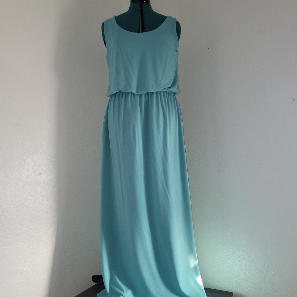 3/$20 Zenana Outfitters Aqua Blue Maxi Comfy Dress Elastic Waist Side Pockets XL